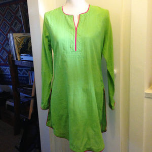Indian Cotton BOHO Tunic/Kurta Bright Green NEW!